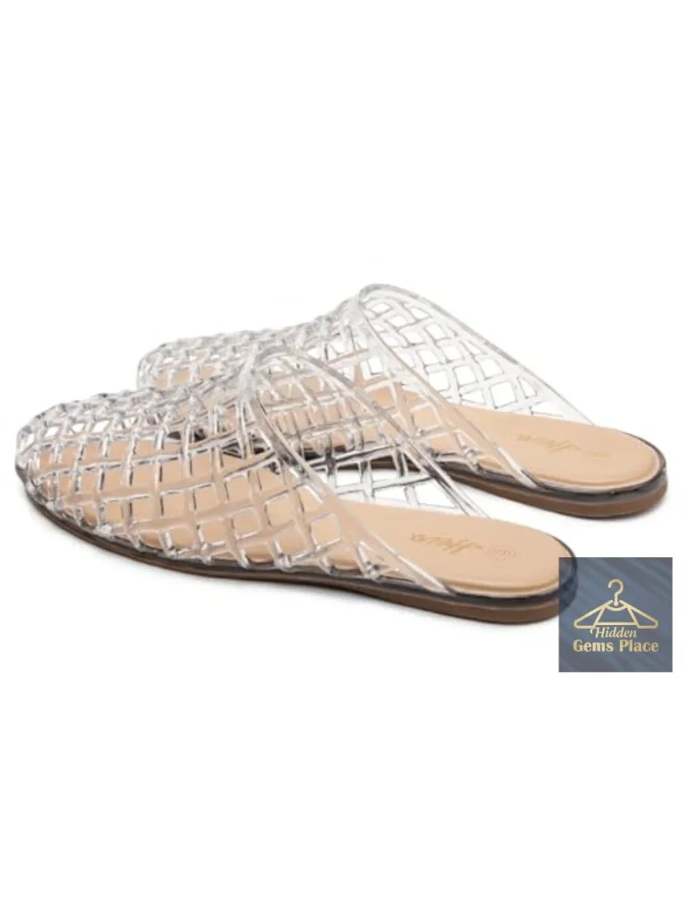 Women's Jelly Slide Sandals - Clear Mesh Hollow Closed Toe Slip On Flat Sandals